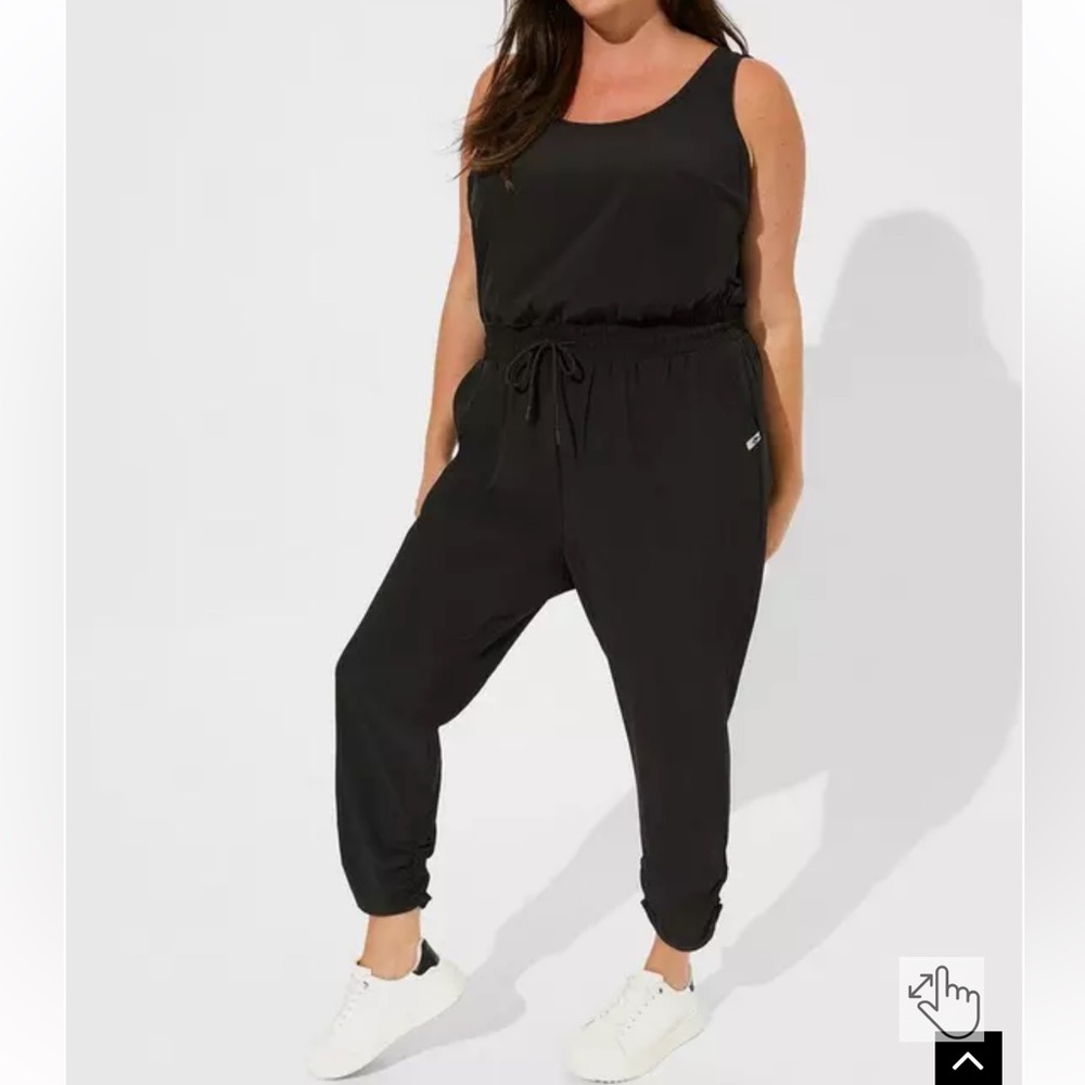 Torrid Black Stretch Woven Active Jumpsuit Surplice Back‎ Drawstring Size 1X